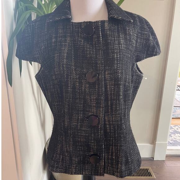 Michael Kors Made in Italy - Italian Wool Button Cap Sleeve Top/ Jacket Size 12 - Picture 5 of 8